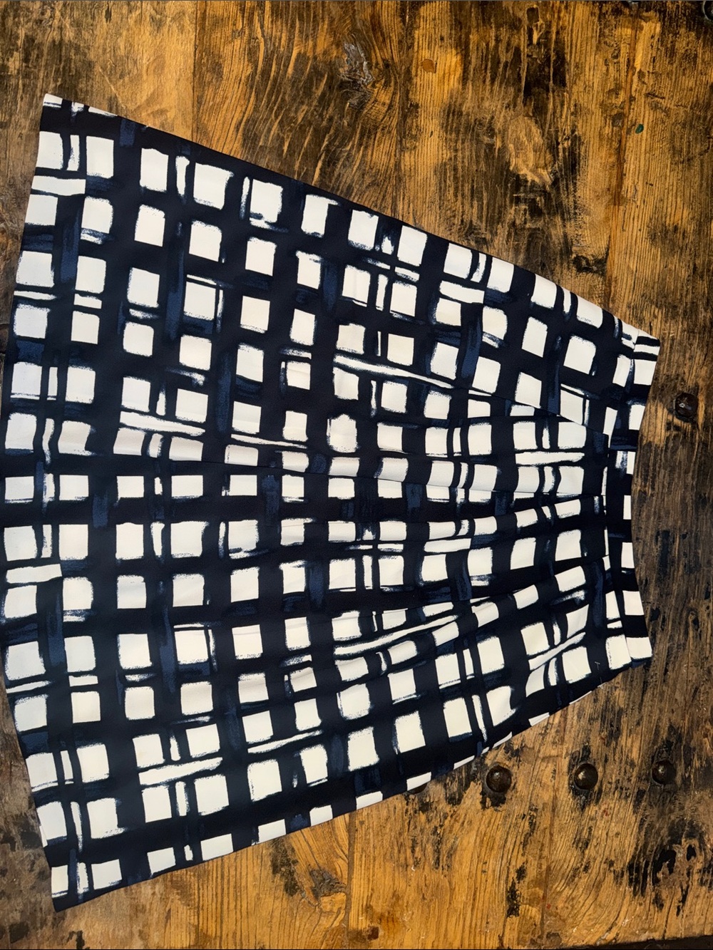 The Limited Navy and White Graphic Check A-Line Skirt